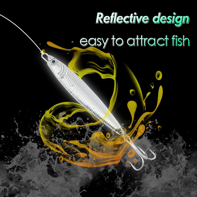 Dr.Fish Fishing Jigs Jigging Spoon Saltwater Fishing Lure Casting Metal Spoon Surf Fishing Mackerel Striper Lures Stinger Bluefish Vertical Diamond Jig Silver 1oz - Image 5